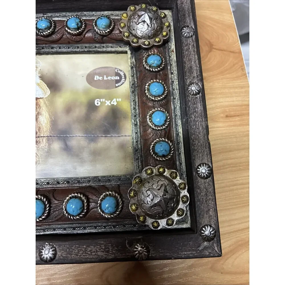 Home De Leon Collections Cowgirl Rhinestone Turquoise Decal 6”x4” Picture Frame
